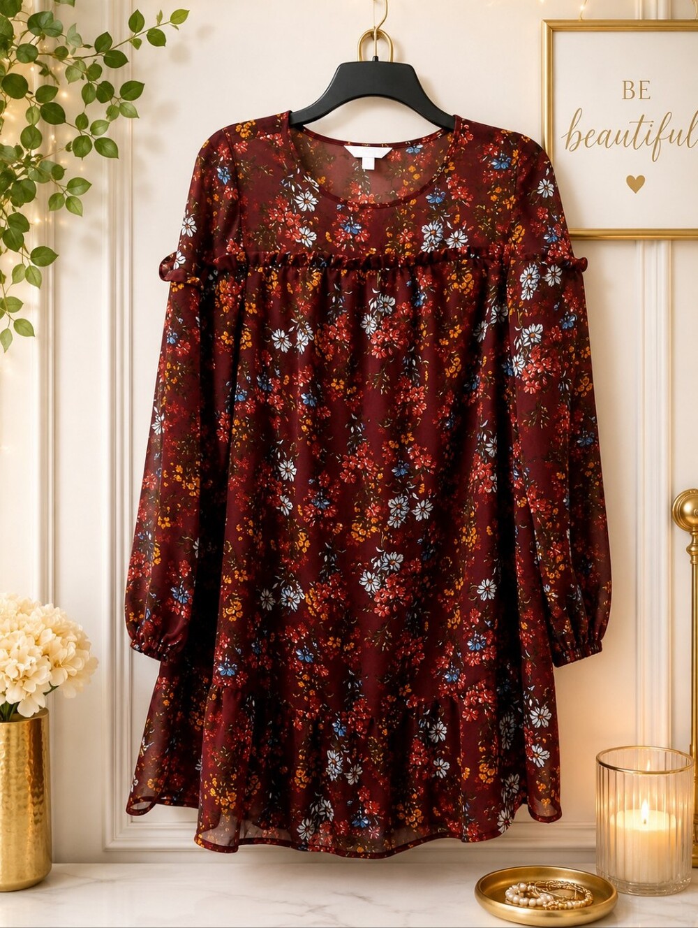 Time & Tru Cottagecore Whimsigoth Boho Chic Floral Print Flowy Dress Size XS